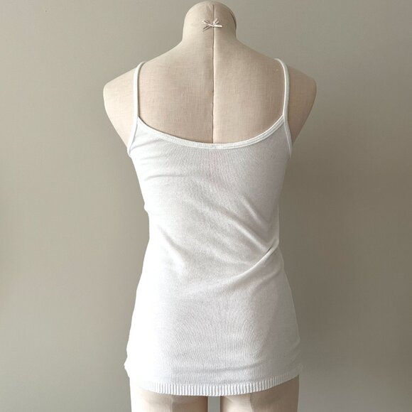 White Knit Camisole Tank Top Womens Size S Floral Pattern Y2K - Picture 2 of 6